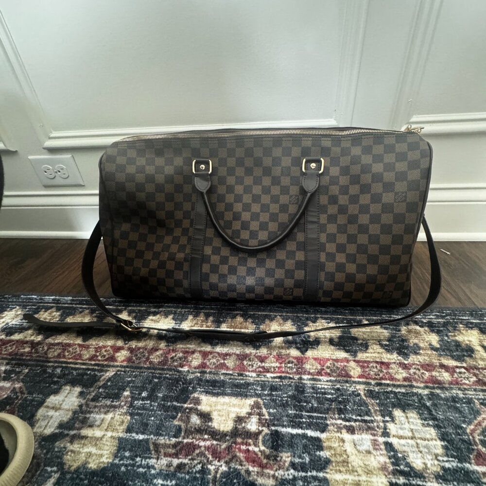 Large Duffel Top Handle With Crossbody Strap Brown Check LV - Picture 3 of 10
